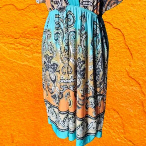 Christina Love Paisley Turquoise and Orange Cover Up For Swimsuit or Sundress - Picture 8 of 16